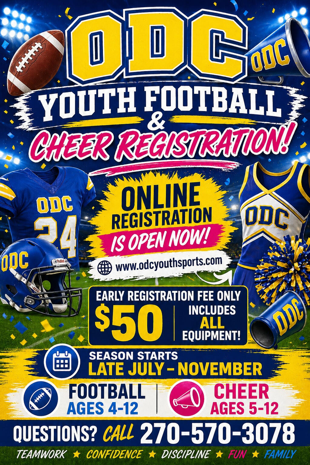ODC Yout Football & Cheer registration Owensboro